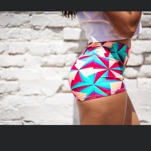 Bixby Clothing Co Cali Sherbet workout shorts with colorful geometric design